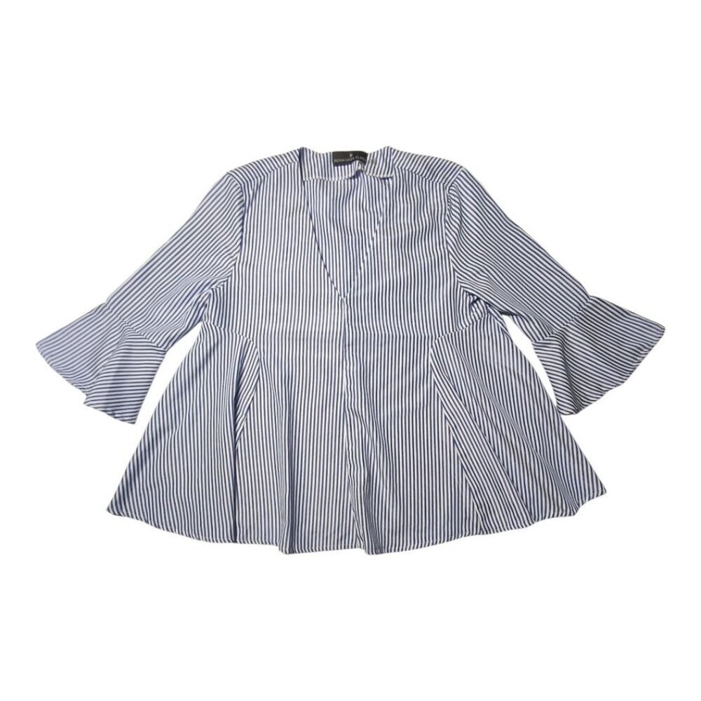 Pomander‎ Place Tuckernuck Addie Blouse Striped Blue Bell Sleeve Tunic Top Small